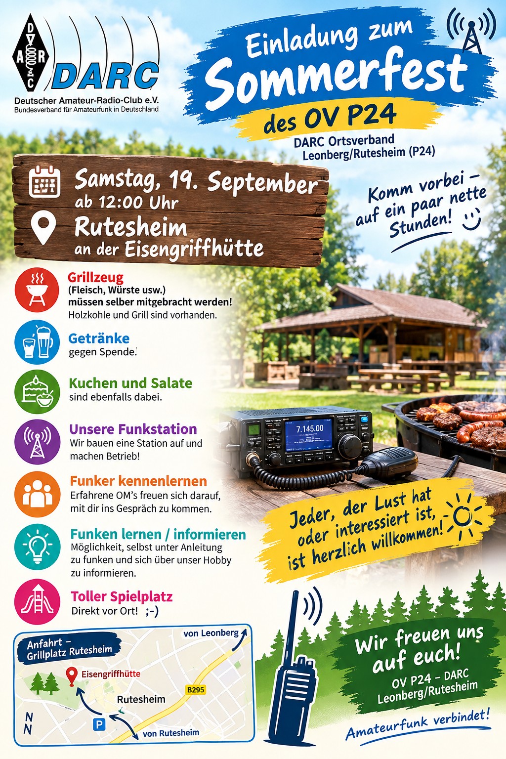 Einladung zum Sommerfest des OV P24, Samstag 19. September ab 12 Uhr, Rutesheim an der Eisengriffhütte